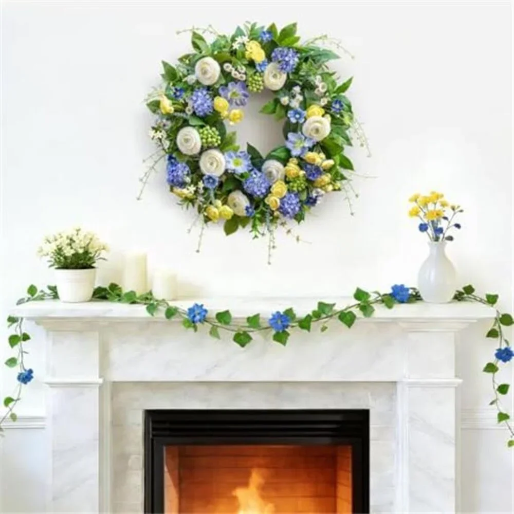 24 Inch Spring Wreath Artificial Hydrangea, Anemone & Wild Daisy Flowers